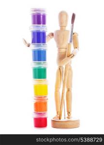 Art concept, wooden figure for modeling poses of human and paints