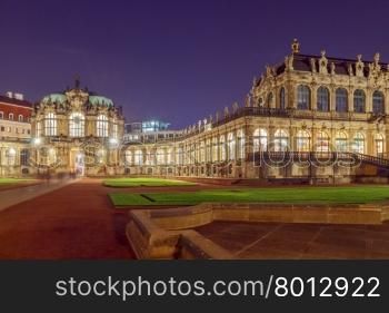 Art Gallery Zwinger and park in Dresden at night.. Dresden. Zwinger Gallery.