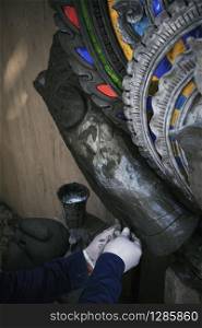 art of cement sculpture decorated in thai temple