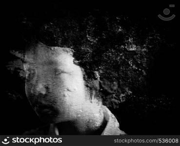 Art of girl double explorer with black and white image.