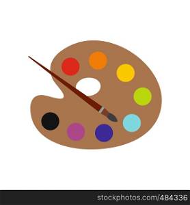 Art palette with paint brush flat icon isolated on white background. Palette with brush flat icon