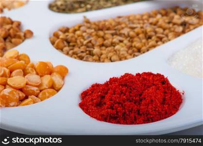 Art palette with spices and cereals