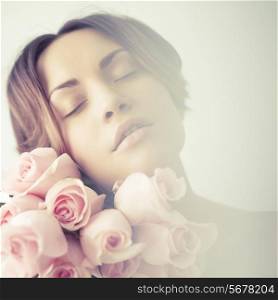 Art photo of charming young lady with roses