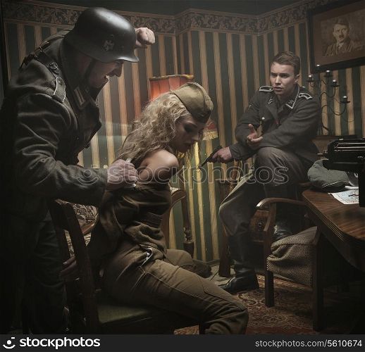 Art photo of interrogation of the polsih female soldier