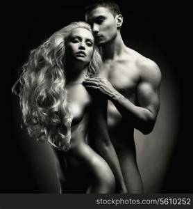 Art photo of nude sexy couple in the tender passion
