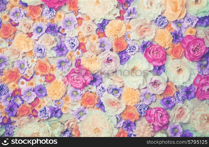 Art photo of wall of flowers. Wedding decor