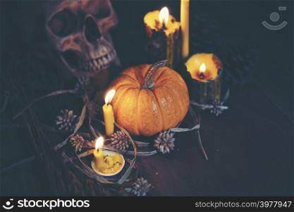 art picture of Halloween concept, dark vintage, copy space for use
