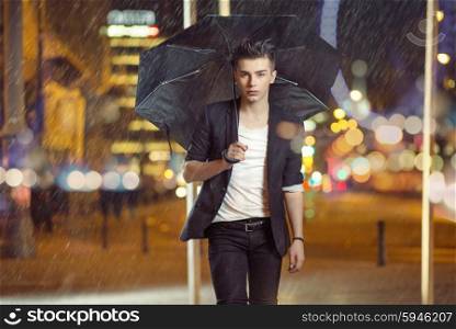 Art picture of the model walking in the rain