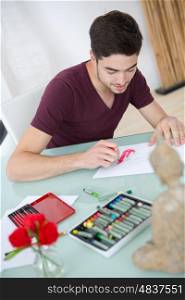 art student learning to draw at home