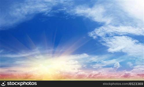 Art summer background. Summer sky and clouds. Tropical clear background panorama. Art summer background