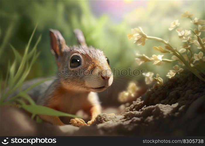 Art view on wild nature. Cute red squirrel. Neural network AI generated art. Art view on wild nature. Cute red squirrel. Neural network AI generated