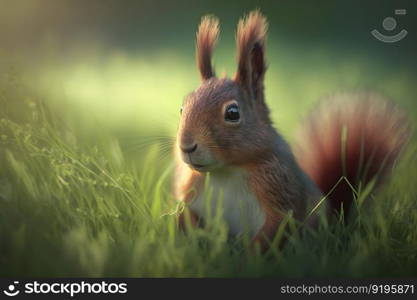 Art view on wild nature. Cute red squirrel. Neural network AI generated art. Art view on wild nature. Cute red squirrel. Neural network AI generated