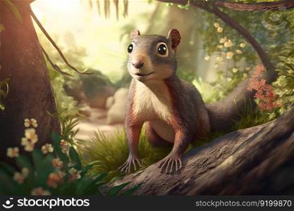 Art view on wild nature. Cute red squirrel. Neural network AI generated art. Art view on wild nature. Cute red squirrel. Neural network AI generated