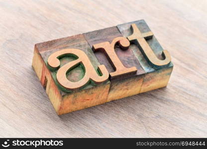 art word abstract in letterpress wood type blocks stained by color inks