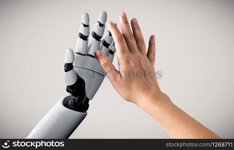 Artificial intelligence AI research of robot and cyborg development for future of people living. Digital data mining and machine learning technology design for computer brain communication.