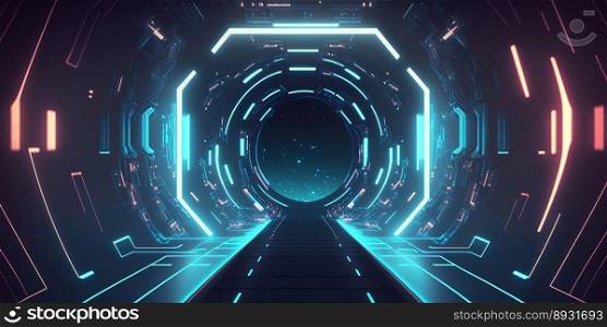 Artificial Intelligence Background with Futuristic Tunnel Neon Light