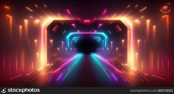 Artificial Intelligence Background with Tunnel Neon Light