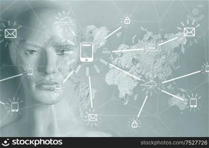 Artificial intelligence concept - globalization, Internet, network