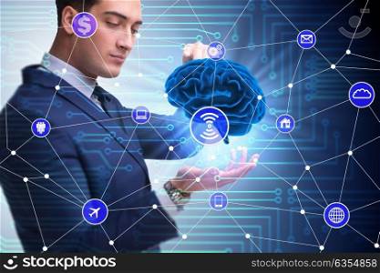 Artificial intelligence concept with brain and businessman