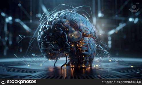 Artificial intelligence concept with futuristic android brain and circuit board background. AI is Generative technology.