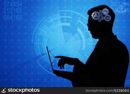 Artificial intelligence concept with man and laptop