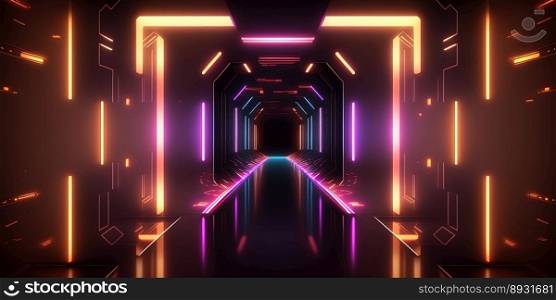 Artificial Intelligence Connection Background with Futuristic Tunnel Neon Light