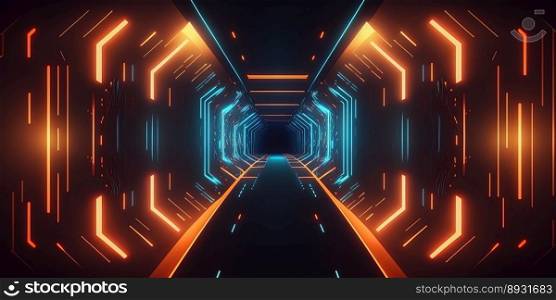 Artificial Intelligence Connection Background with Tunnel Neon Light