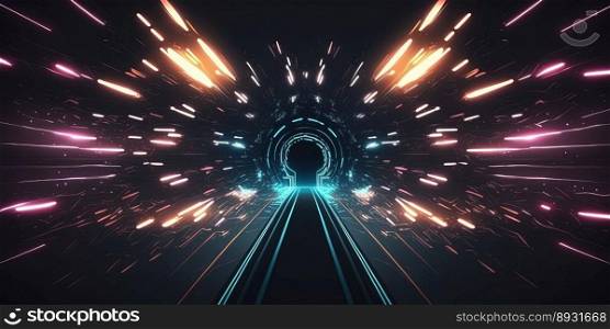 Artificial Intelligence Connection Tech Background with Tunnel Neon Light