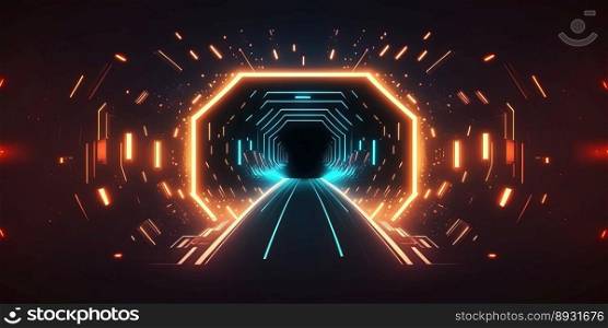 Artificial Intelligence Connection Technology Background with Tunnel Neon Glow