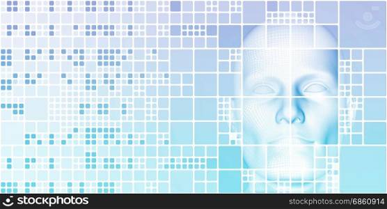 Artificial Intelligence Head on a Digital Background Art. Artificial Intelligence Head