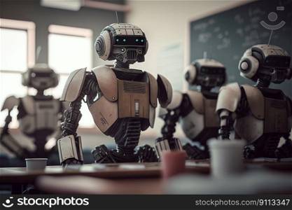 Artificial intelligence machine learning in classroom . Education concept created by generative AI
