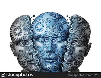 Artificial intelligence or ai virtual reality technology birth as a robotic human head breaking apart with a new intelligent robot inside as a 3D illustration.