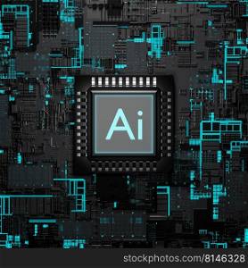 Artificial intelligence processor, smart microchip, 3D illustration