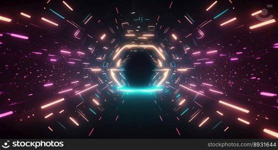 Artificial Intelligence System Background with Futuristic Tunnel Neon Glow