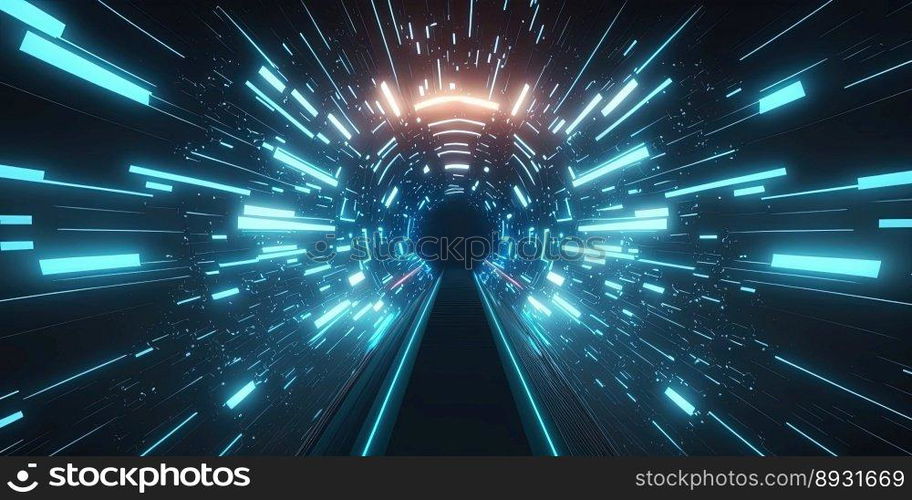 Artificial Intelligence System Background with Futuristic Tunnel Neon Light