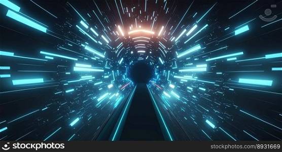 Artificial Intelligence System Background with Futuristic Tunnel Neon Light