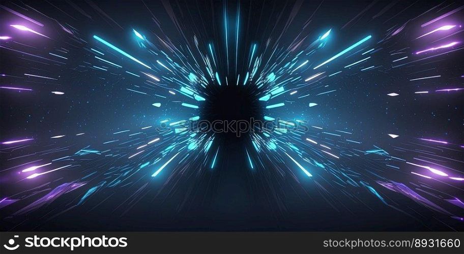 Artificial Intelligence System Connection Background with Tunnel Neon Glow