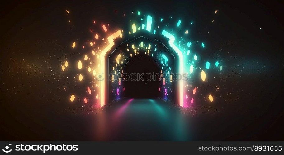 Artificial Intelligence System Connection Tech Background with Futuristic Tunnel Neon Glow