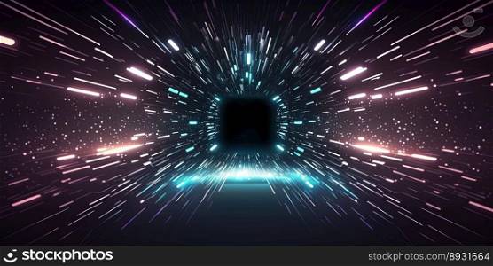 Artificial Intelligence System Technology Background with Tunnel Neon Glow