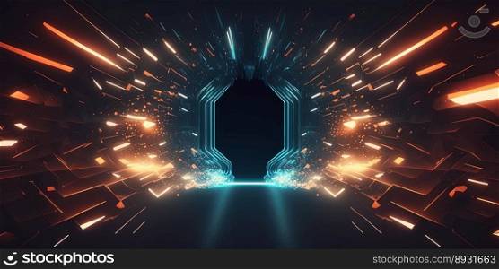 Artificial Intelligence System Technology Background with Tunnel Neon Light