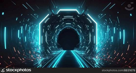 Artificial Intelligence Tech Background with Futuristic Tunnel Neon Glow