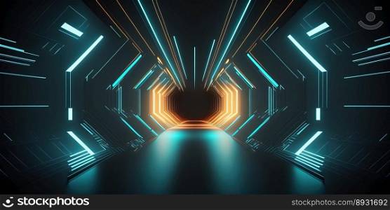 Artificial Intelligence Tech Background with Tunnel Neon Glow