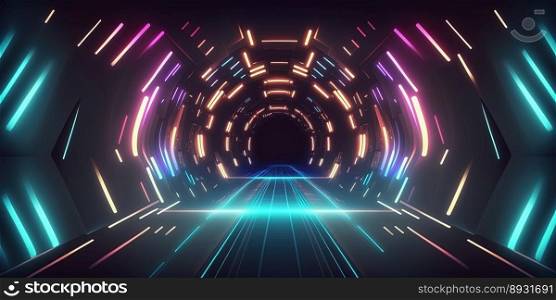 Artificial Intelligence Tech Background with Tunnel Neon Light
