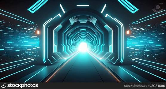 Artificial Intelligence Technology Background with Futuristic Tunnel Neon Glow