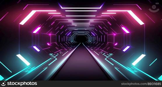 Artificial Intelligence Technology Background with Futuristic Tunnel Neon Light