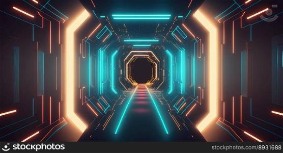Artificial Intelligence Technology Background with Tunnel Neon Glow