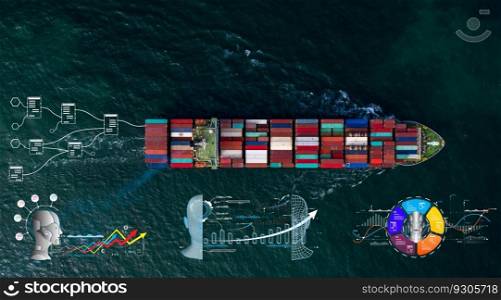 Artificial intelligence technology for futurist automatic global business freight container cargo shipping logistic  transportation, AI technology for business logistic and transportation concept.