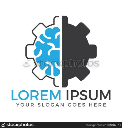 Artificial intelligence. Vector logo icon with brain and gear cogs