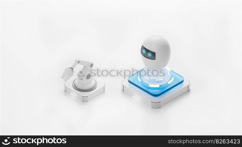 Artificial intelligence with robot arm, 3d illustration