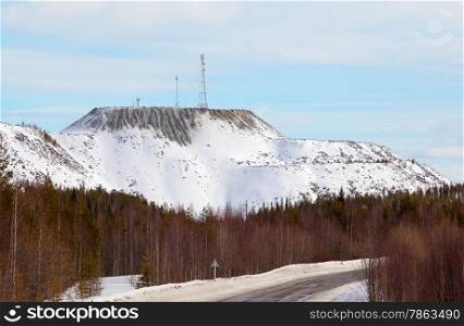 Artificial mountain near Chalmozero. Kuru-Vaara deposit, Kola Peninsula, minerals,feldspar. Russia